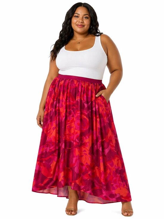 torrid Dresses & Skirts - Torrid Maxi Skirt Size 2X Built In Bike Shorts Pink Floral Chiffon Resortwear